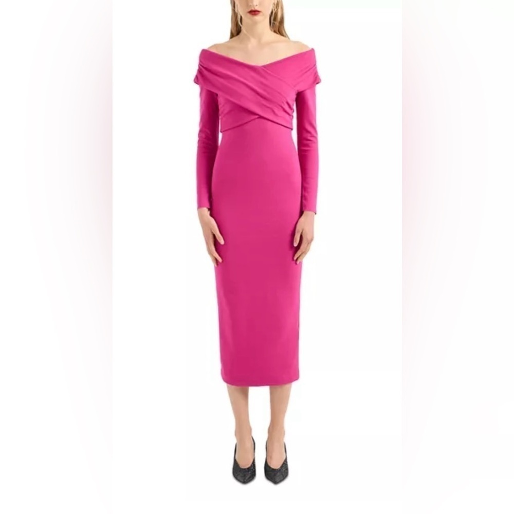 Emporio Armani Off The Shoulder Bodycon Midi Dress Pink Size 42 (US 6) EUC